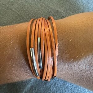 Paparazzi Orange Leather Bracelet with Silver Highlights